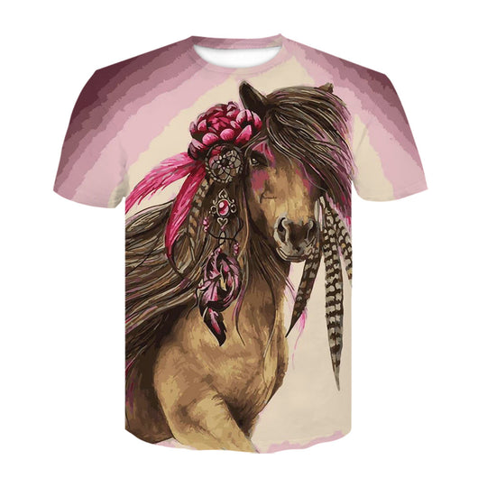 Playera Hombre Cuello Redondo Estampado Digital 3D Caballo - Manga Corta Tendencia Juvenil - Image 4