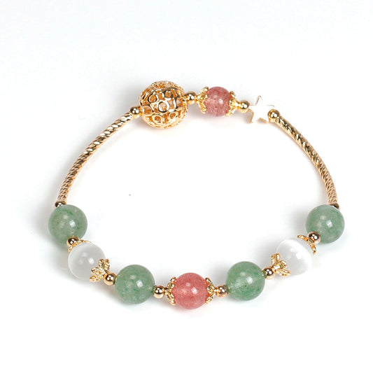 Pulsera de Ópalo de Cristal con Fresas Rojo y Verde