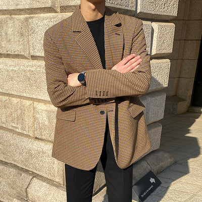 Blazer Casual a Cuadros de Estilo Coreano para Hombre - Image 7