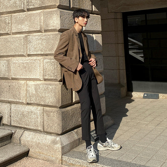 Blazer Casual a Cuadros de Estilo Coreano para Hombre - Image 2