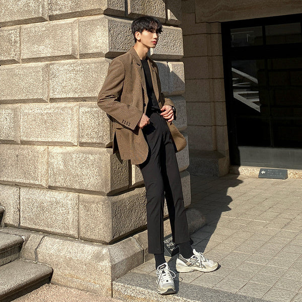 Blazer Casual a Cuadros de Estilo Coreano para Hombre