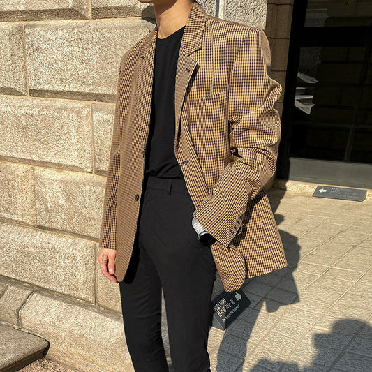 Blazer Casual a Cuadros de Estilo Coreano para Hombre
