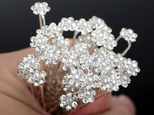 Pasador de Cabello Nupcial con Horquilla en U, Diamantes y Flores - Image 11