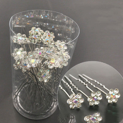 Pasador de Cabello Nupcial con Horquilla en U, Diamantes y Flores - Image 4