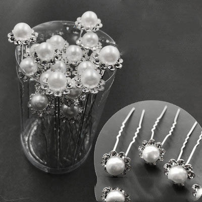 Pasador de Cabello Nupcial con Horquilla en U, Diamantes y Flores - Image 5