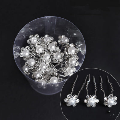 Pasador de Cabello Nupcial con Horquilla en U, Diamantes y Flores - Image 3