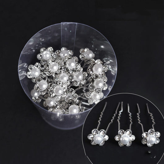 Pasador de Cabello Nupcial con Horquilla en U, Diamantes y Flores - Image 3