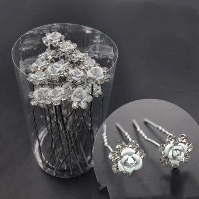 Pasador de Cabello Nupcial con Horquilla en U, Diamantes y Flores - Image 7