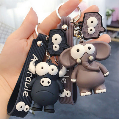 Llavero Adorable Elefante y Vaca de Ojos Grandes - Colgante Kawaii de Resina Epoxi
