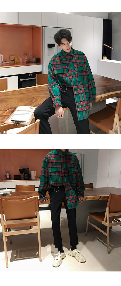 Camisa Cuadros Estilo Coreano Holgada para Hombre - Diseño Trendy Casual - Image 7