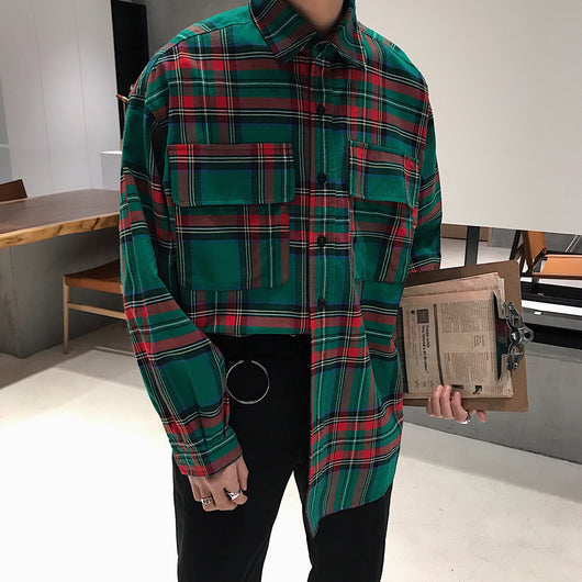 Camisa Cuadros Estilo Coreano Holgada para Hombre - Diseño Trendy Casual - Image 9