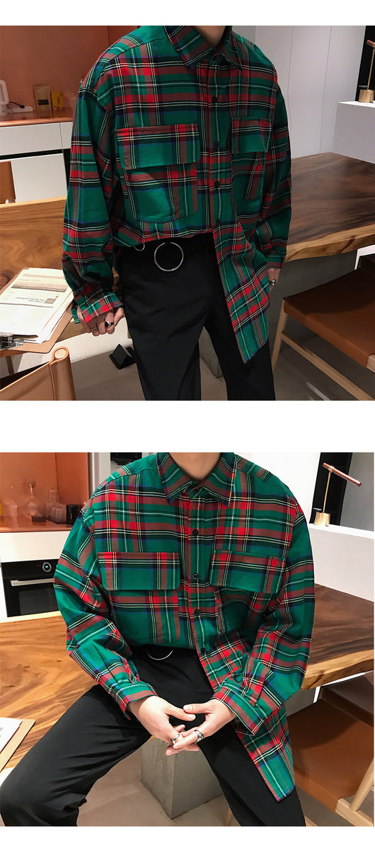 Camisa Cuadros Estilo Coreano Holgada para Hombre - Diseño Trendy Casual - Image 12