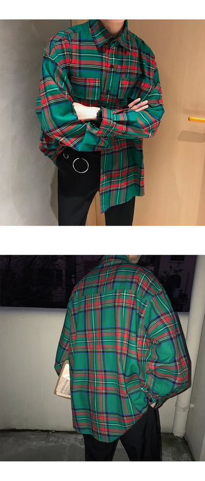 Camisa Cuadros Estilo Coreano Holgada para Hombre - Diseño Trendy Casual - Image 13