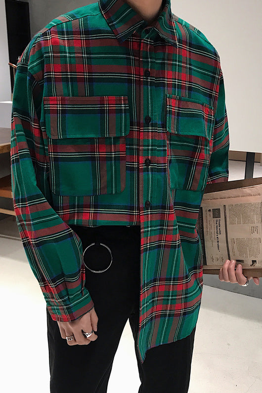 Camisa Cuadros Estilo Coreano Holgada para Hombre - Diseño Trendy Casual - Image 5