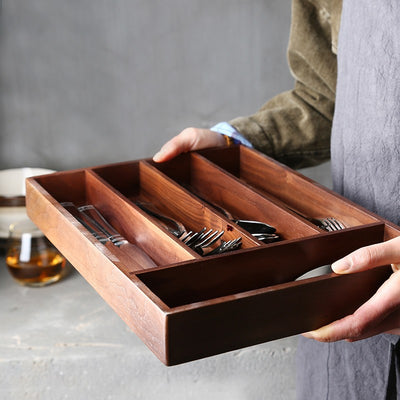 Caja de Almacenamiento para Cubiertos de Nogal Negro Estilo Occidental