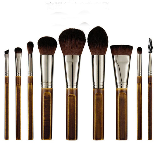 Set de 9 Brochas de Maquillaje con Mango de Madera Retro - Image 5