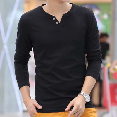 Camiseta Larga Escote V Estilo Coreano con Botones - Image 4