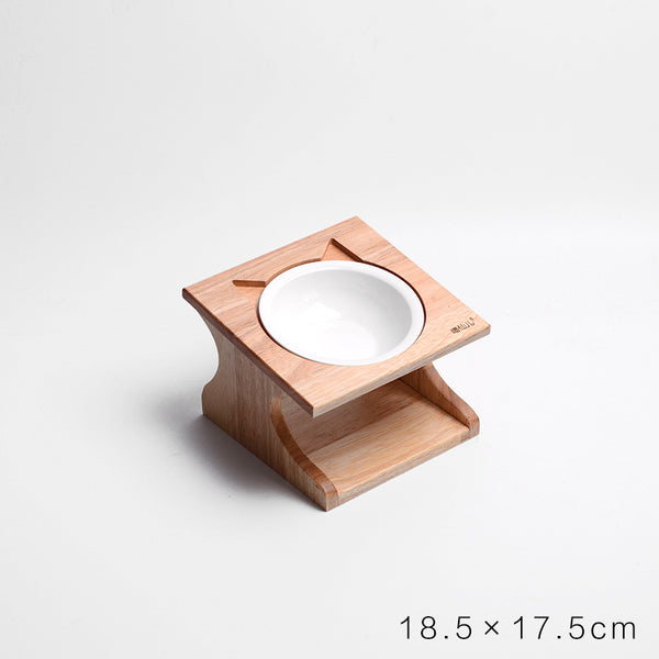 Comedero Elevado para Gatos de Madera Maciza con Protección Antiahogo