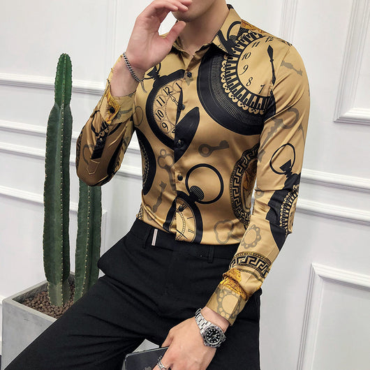 Camisa Retro Slim Fit Solapa Clásica Manga Larga para Hombre - Image 8