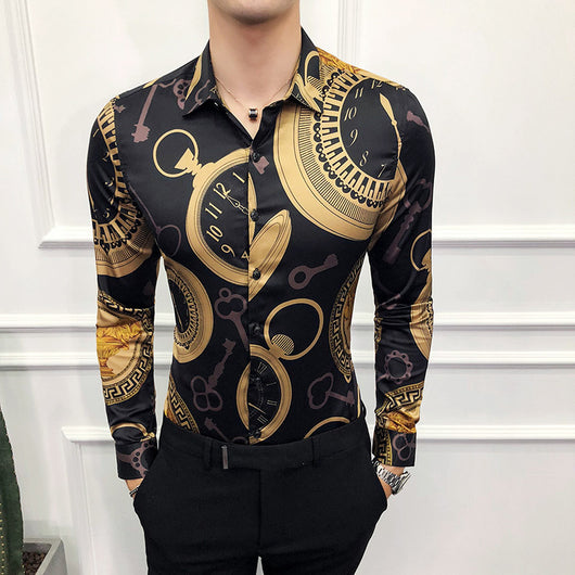 Camisa Retro Slim Fit Solapa Clásica Manga Larga para Hombre - Image 10