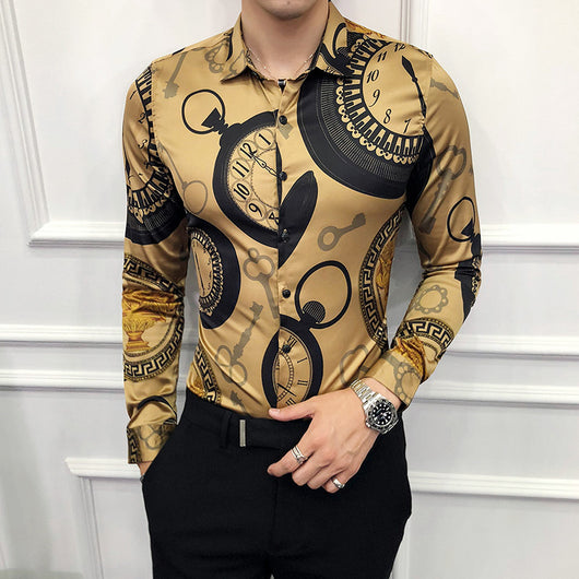 Camisa Retro Slim Fit Solapa Clásica Manga Larga para Hombre - Image 2