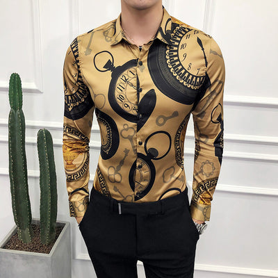 Camisa Retro Slim Fit Solapa Clásica Manga Larga para Hombre - Image 6