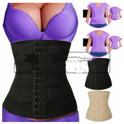 Woman modeling a beige waist trainer with hook-and-eye closures and a subtle floral pattern. - Image 9