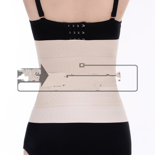 Woman modeling a beige waist trainer with hook-and-eye closures and a subtle floral pattern. - Image 10