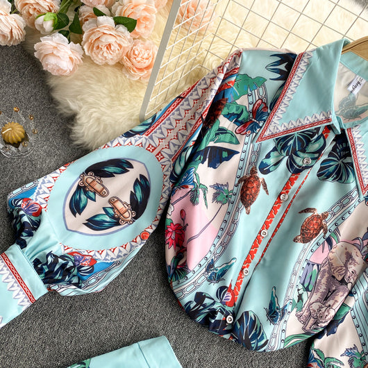 Conjunto Retro: Blusa con Cuello y Mangas Abullonadas + Falda Ajustada de Cintura Alta - Image 7