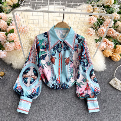 Conjunto Retro: Blusa con Cuello y Mangas Abullonadas + Falda Ajustada de Cintura Alta - Image 3