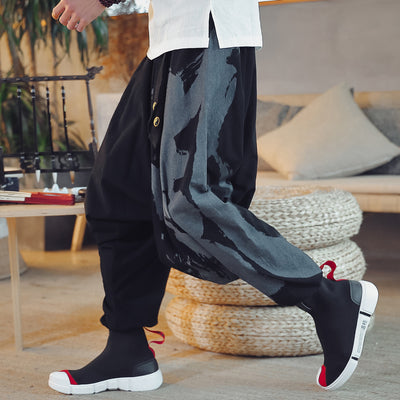Pantalones Holgados de Algodón y Lino Estilo Chino con Puños Estampados - Image 5
