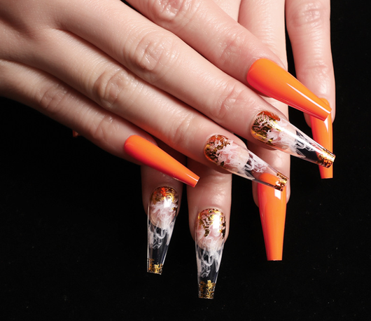 Uñas Postizas Artísticas Patrón Humo Rojo Anaranjado Estilo Ballet - Image 3