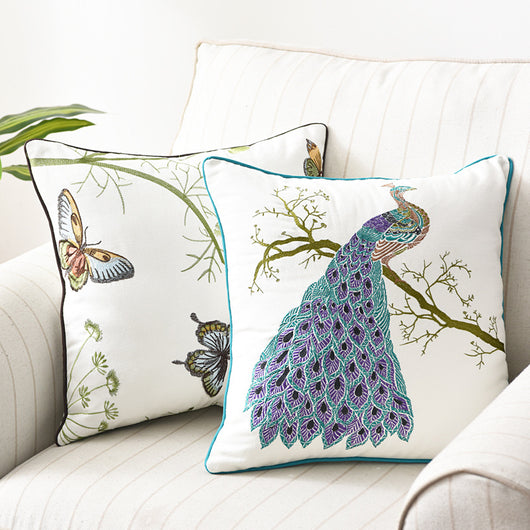 Funda de Cojín con Bordado Tridimensional Flores, Pájaros y Mariposas - Image 12