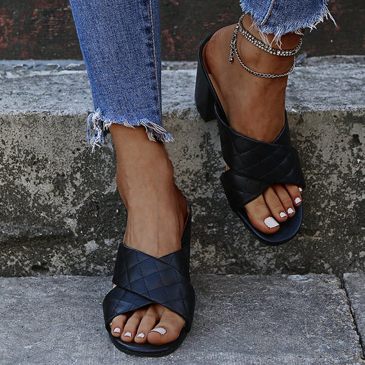 Sandalias y Pantuflas de Tacón Alto para Mujer - Comodidad Casual - Image 9