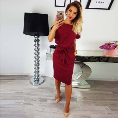 Vestido Midi Casual de Algodón para Mujer - Talla Grande, Manga Corta, Bolsillos - Image 8
