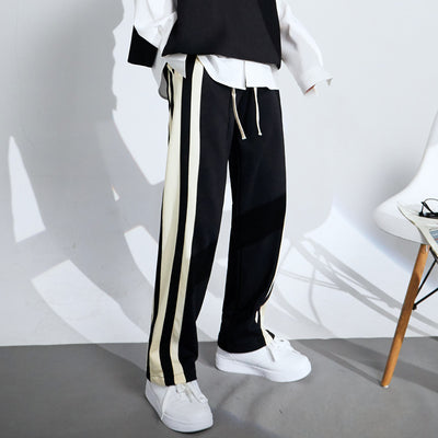 Pantalones Deportivos Hombre Rayas Cintura Elástica Pierna Recta Algodón - Image 9