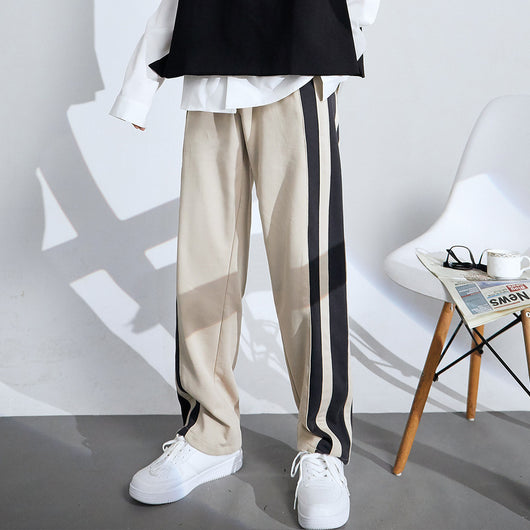 Pantalones Deportivos Hombre Rayas Cintura Elástica Pierna Recta Algodón - Image 2