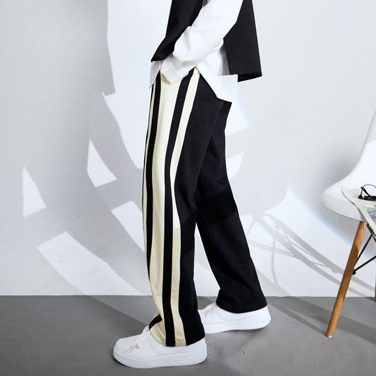 Pantalones Deportivos Hombre Rayas Cintura Elástica Pierna Recta Algodón - Image 4