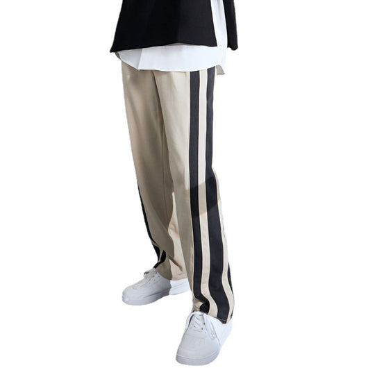 Pantalones Deportivos Hombre Rayas Cintura Elástica Pierna Recta Algodón