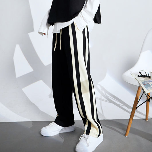 Pantalones Deportivos Hombre Rayas Cintura Elástica Pierna Recta Algodón - Image 3