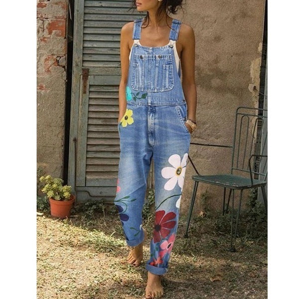 Overol Estampado Talla Grande - Pantalón Denim con Tirantes