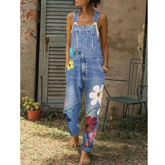 Overol Estampado Talla Grande - Pantalón Denim con Tirantes