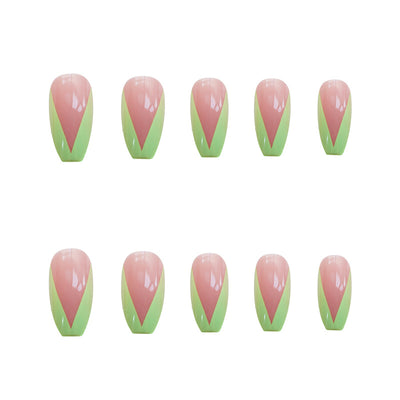 Uñas Postizas Adhesivas Ballet Verde - Diseño Francés Removibles - Image 10
