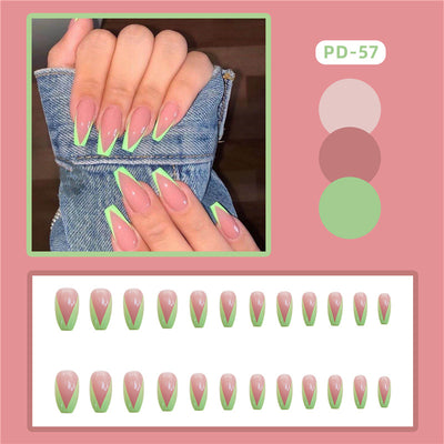 Uñas Postizas Adhesivas Ballet Verde - Diseño Francés Removibles - Image 8