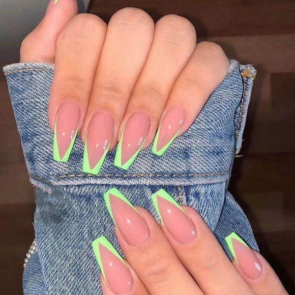Uñas Postizas Adhesivas Ballet Verde - Diseño Francés Removibles