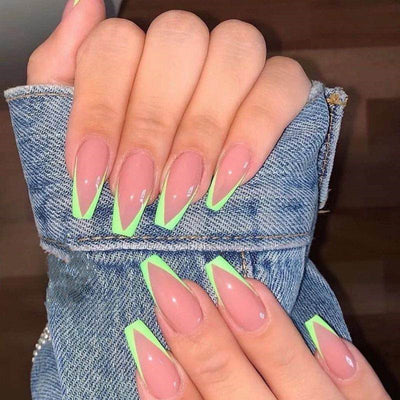 Uñas Postizas Adhesivas Ballet Verde - Diseño Francés Removibles - Image 5