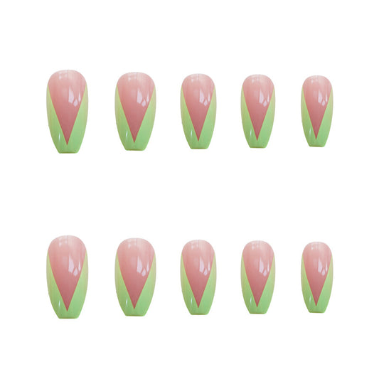 Uñas Postizas Adhesivas Ballet Verde - Diseño Francés Removibles