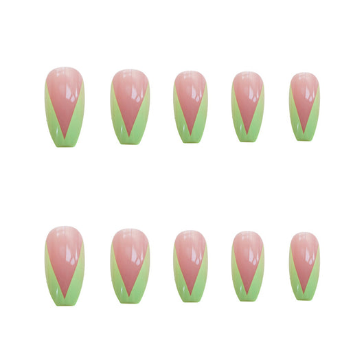Uñas Postizas Adhesivas Ballet Verde - Diseño Francés Removibles