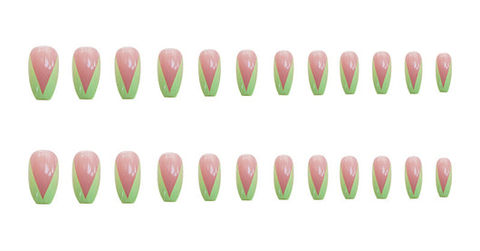 Uñas Postizas Adhesivas Ballet Verde - Diseño Francés Removibles - Image 3