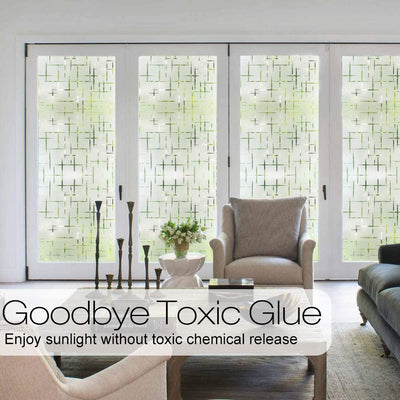 Frosted glue-free window film with a modern geometric pattern of intersecting lines, providing privacy and diffusing light. - Image 7